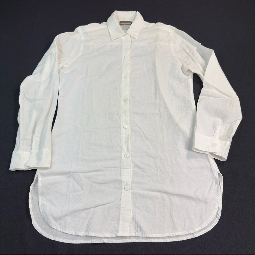 Tommy Bahama Womens White Button Down Shirt Dress Long Sleeve